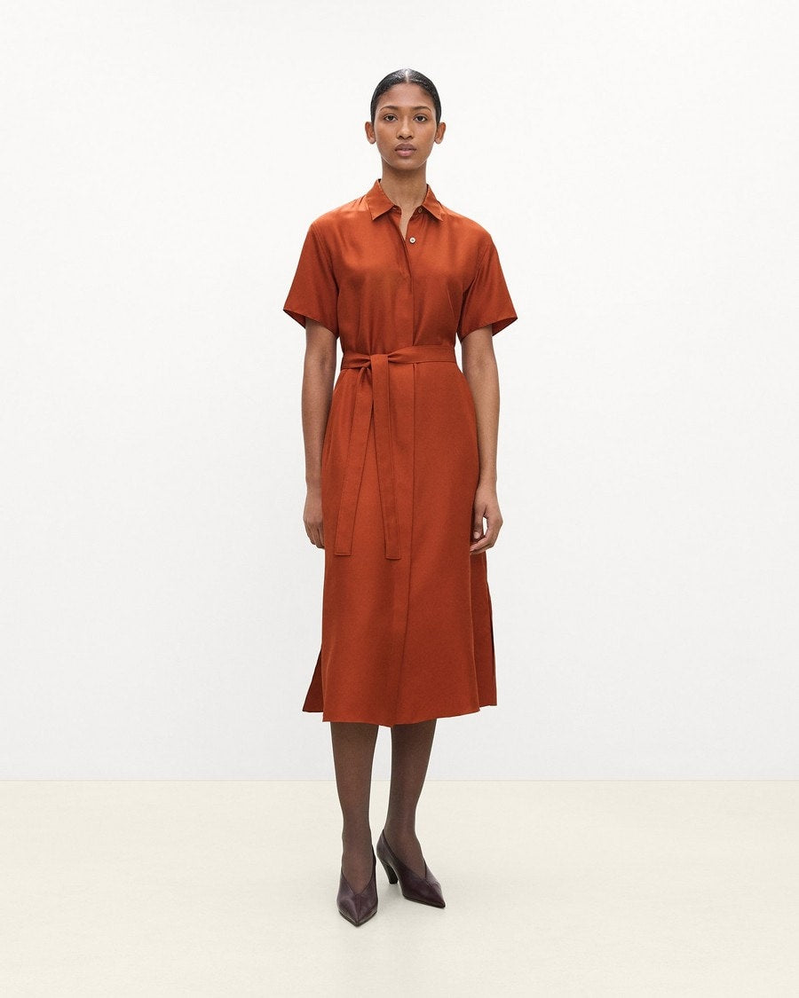 Belted Shirt Dress in Mod Silk Twill