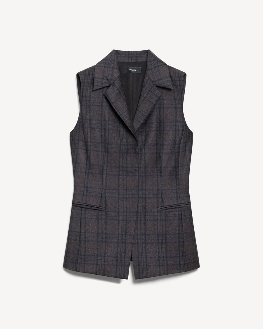 Slim Three-Button Vest in Plaid Sleek Flannel
