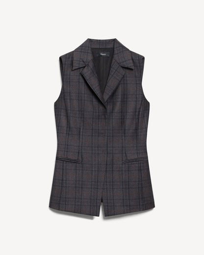 Slim Three-Button Vest in Plaid Sleek Flannel