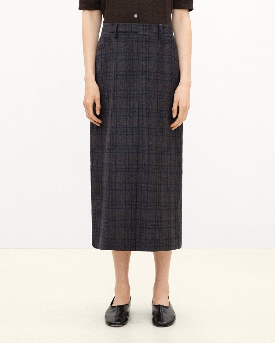 Vented Maxi Skirt in Plaid Sleek Flannel