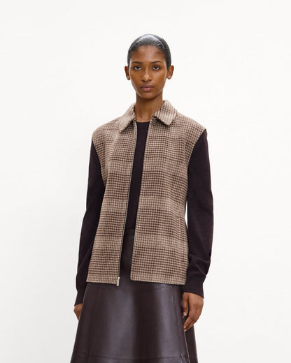 Belted Vest in Plaid Wool-Cashmere