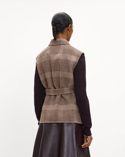 Belted Vest in Plaid Wool-Cashmere