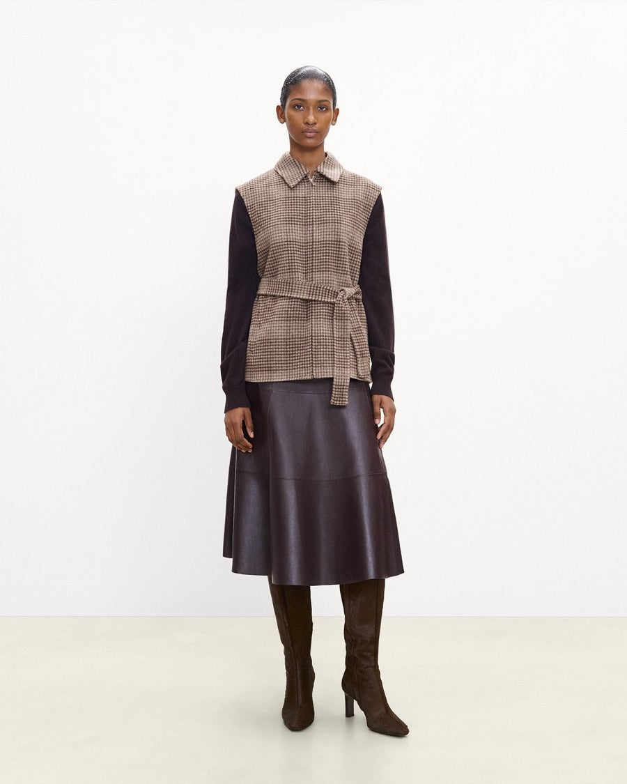 Belted Vest in Plaid Wool-Cashmere