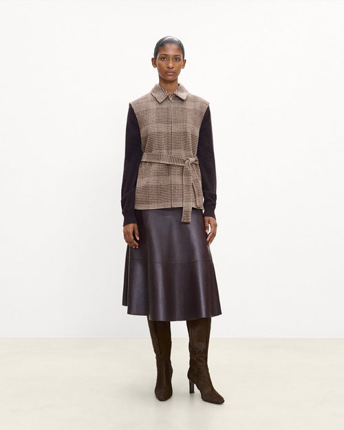 Belted Vest in Plaid Wool-Cashmere