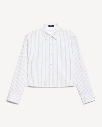 Cropped Tab Shirt in Striped Poplin