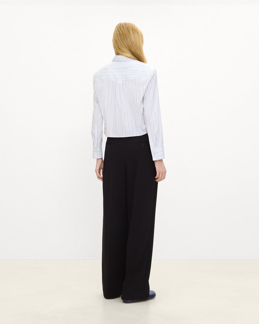 Cropped Tab Shirt in Striped Poplin