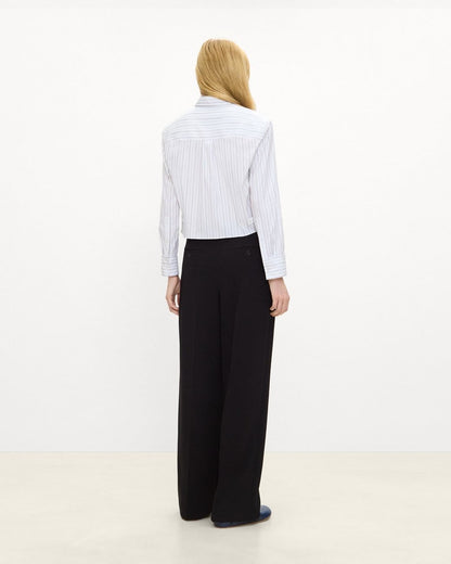 Cropped Tab Shirt in Striped Poplin