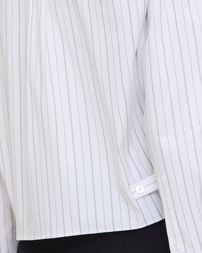 Cropped Tab Shirt in Striped Poplin