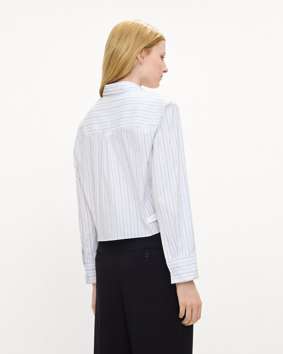 Cropped Tab Shirt in Striped Poplin