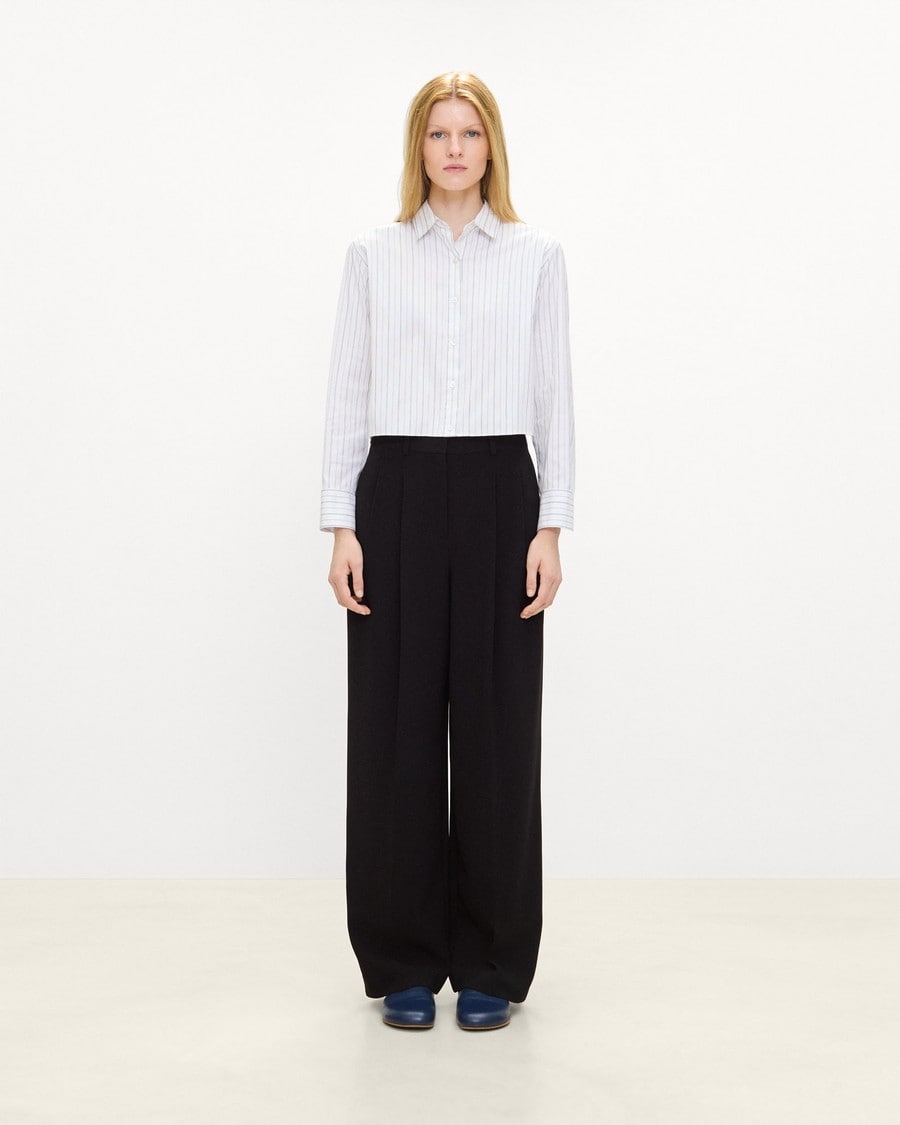 Cropped Tab Shirt in Striped Poplin
