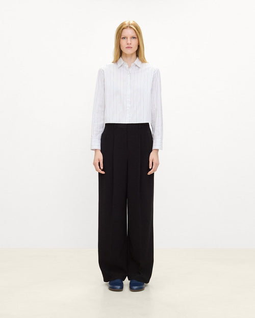 Cropped Tab Shirt in Striped Poplin