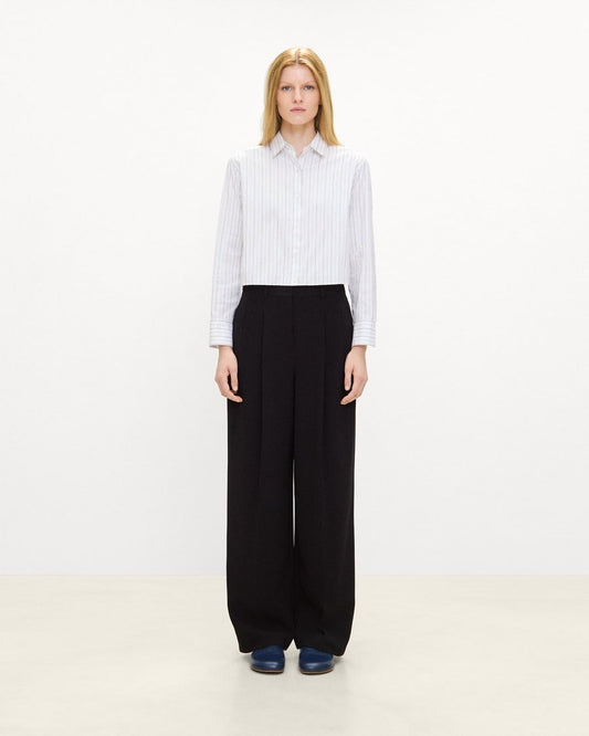 Cropped Tab Shirt in Striped Poplin