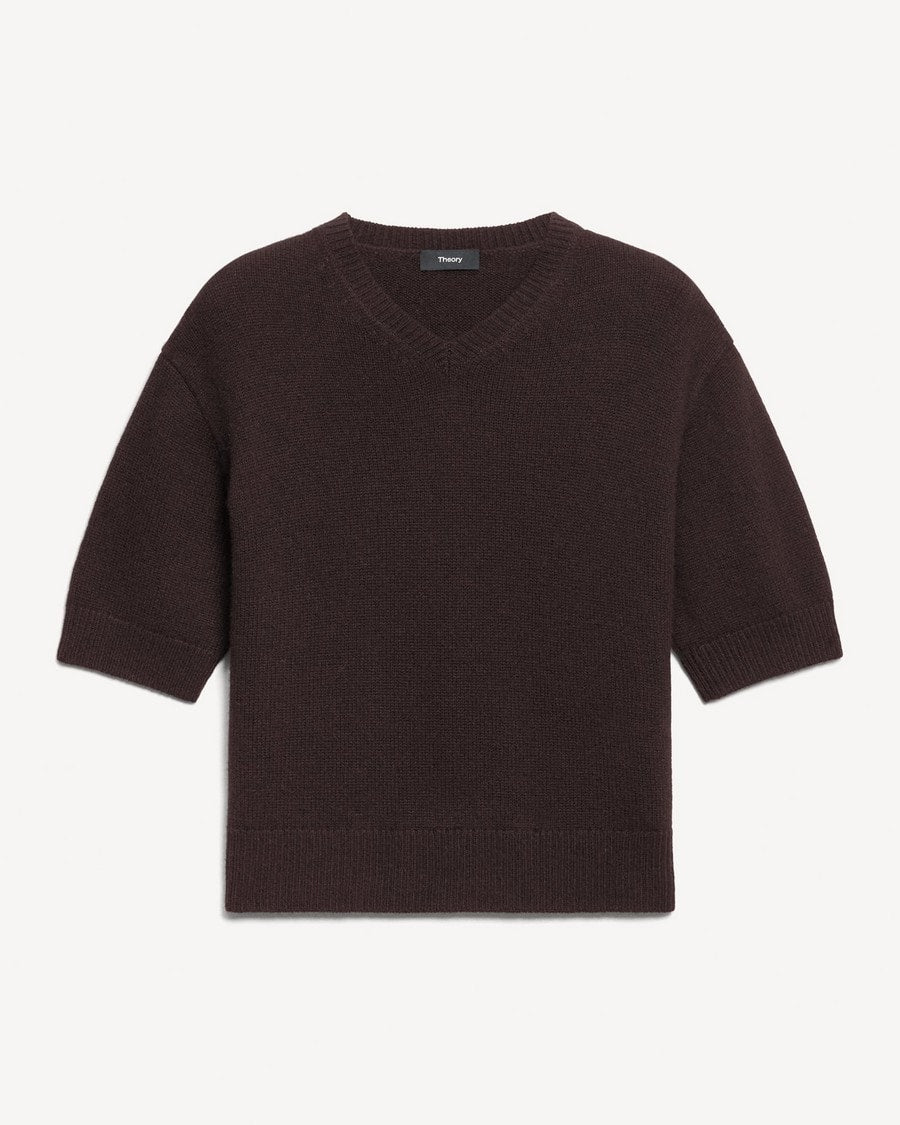 Cropped V-Neck Tee in Cashmere