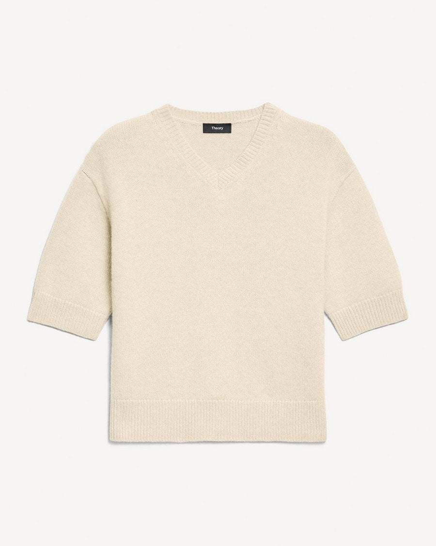Cropped V-Neck Tee in Cashmere