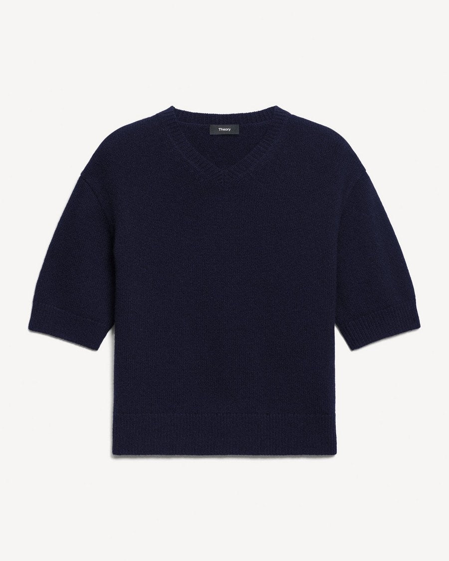 Cropped V-Neck Tee in Cashmere
