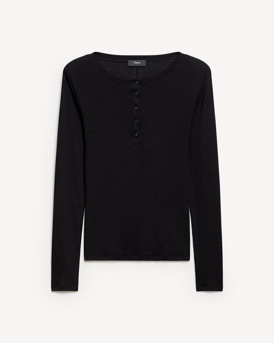 Long-Sleeve Henley Tee in Soft Rib