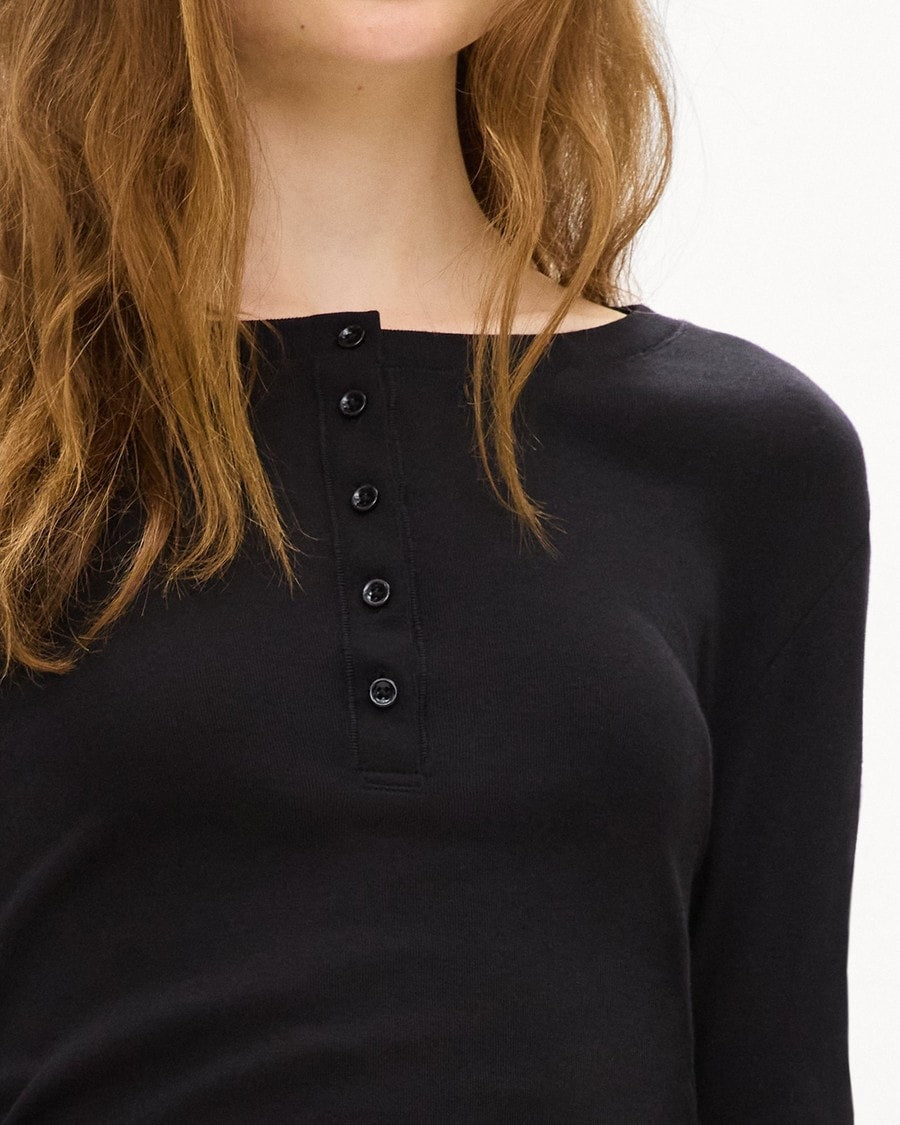 Long-Sleeve Henley Tee in Soft Rib
