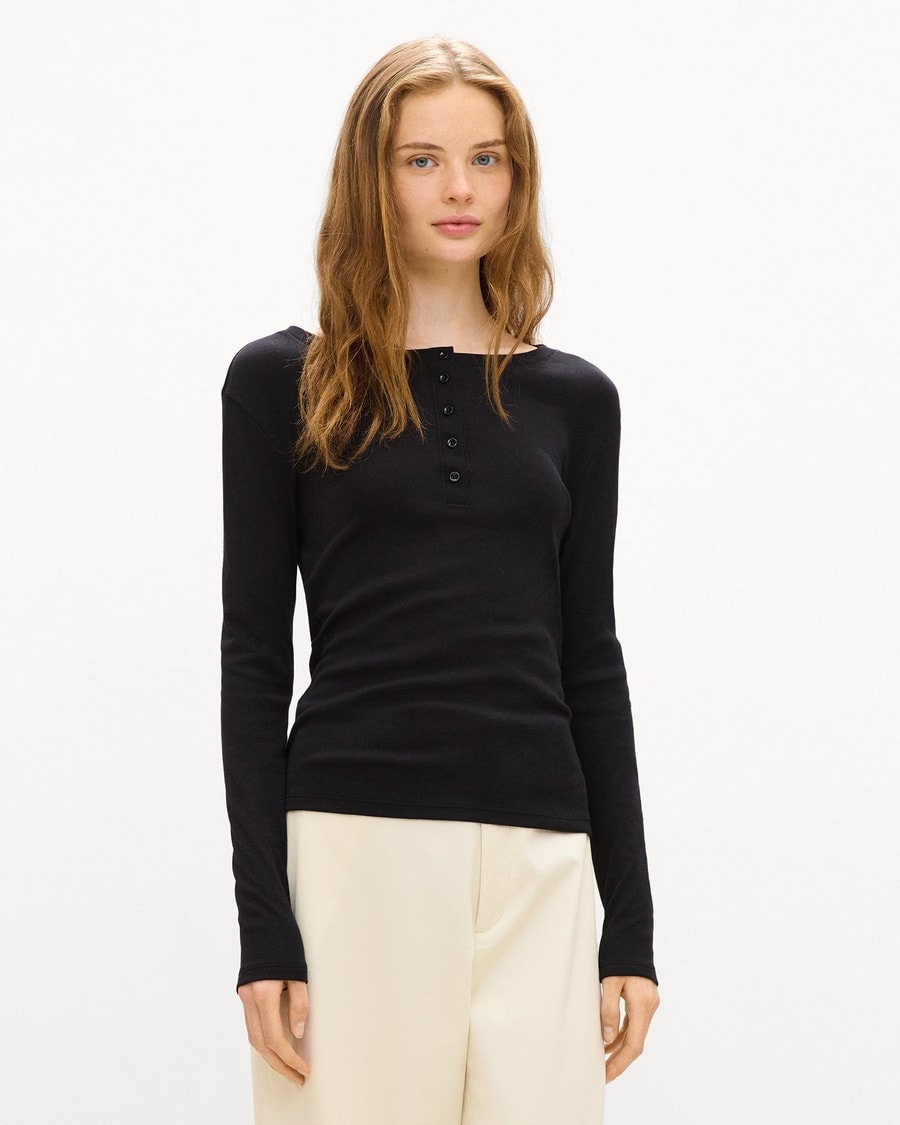 Long-Sleeve Henley Tee in Soft Rib