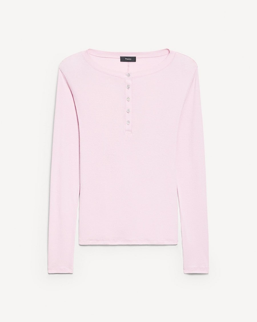 Long-Sleeve Henley Tee in Soft Rib