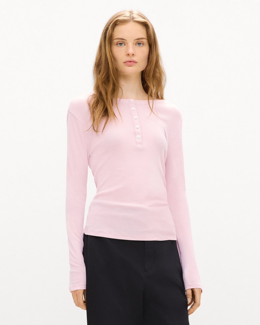 Long-Sleeve Henley Tee in Soft Rib