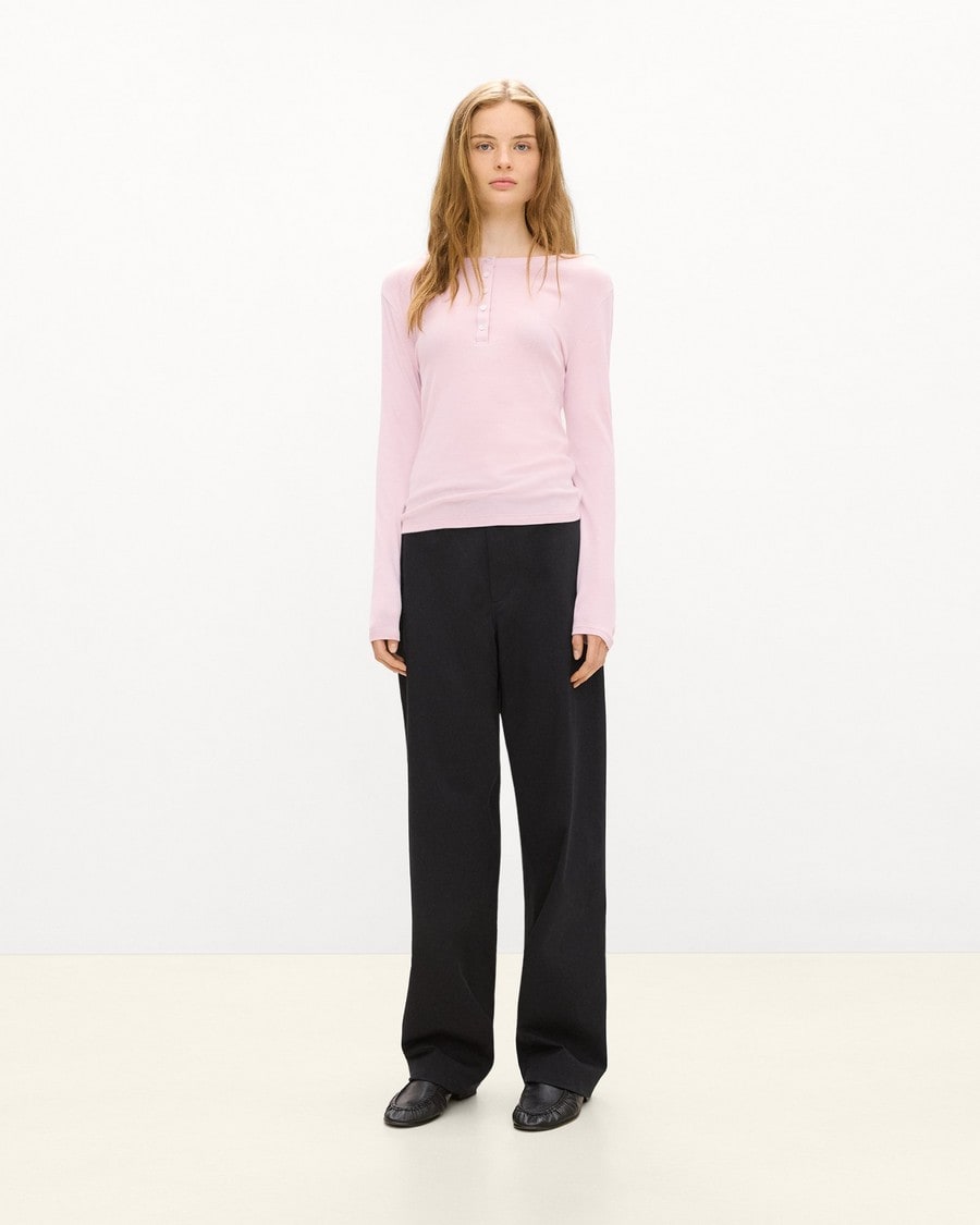 Long-Sleeve Henley Tee in Soft Rib