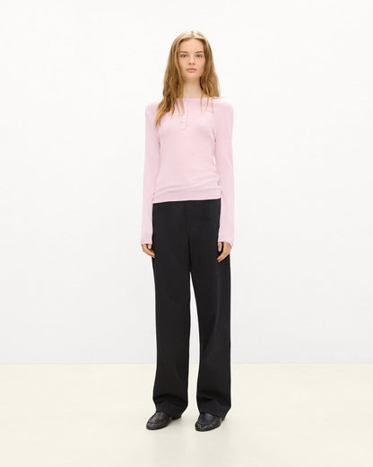 Long-Sleeve Henley Tee in Soft Rib