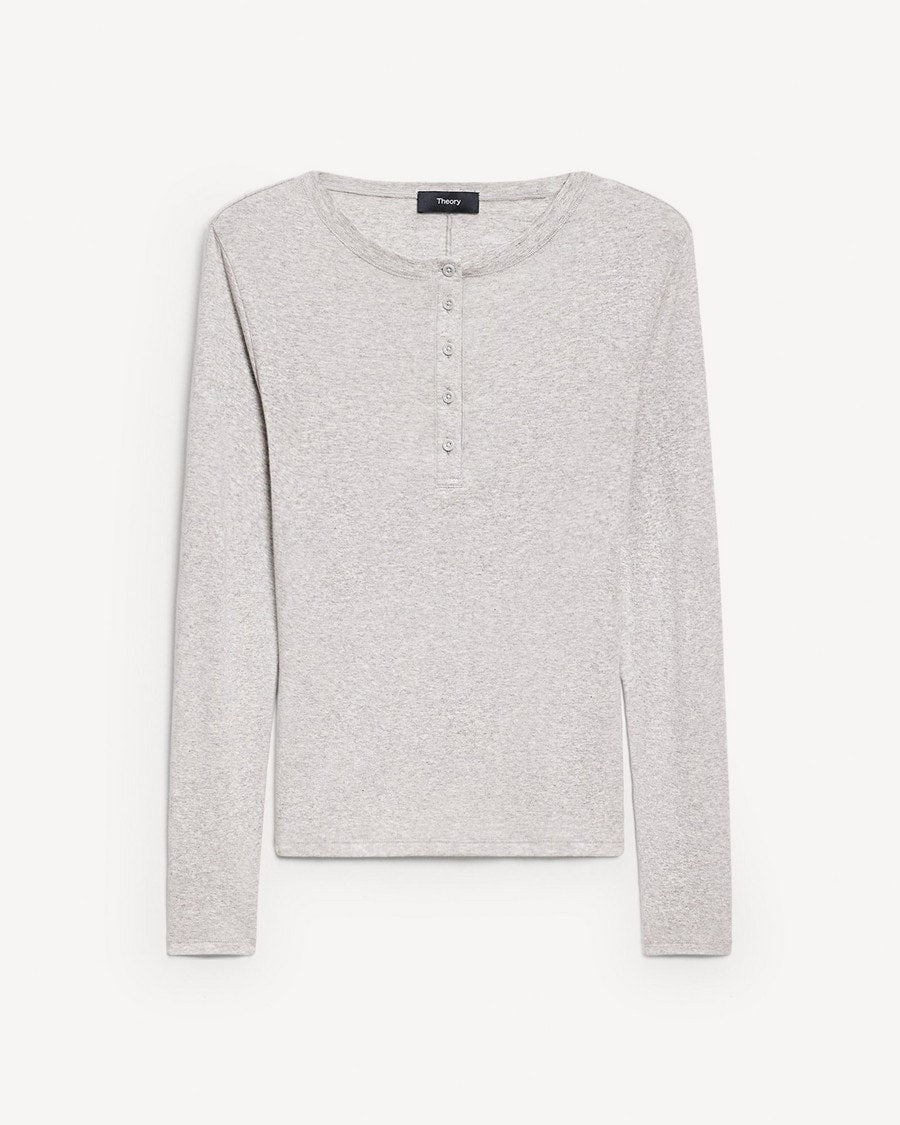Long-Sleeve Henley Tee in Soft Rib