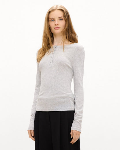 Long-Sleeve Henley Tee in Soft Rib