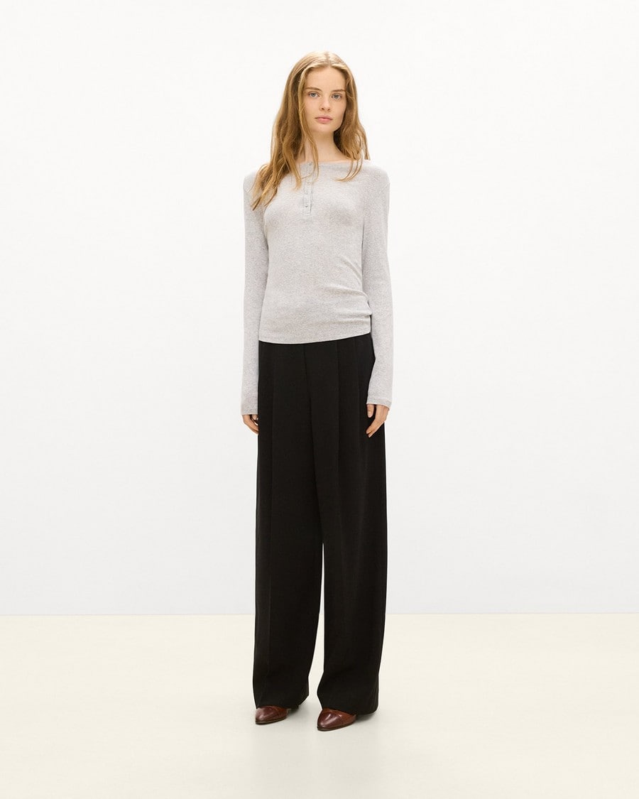Long-Sleeve Henley Tee in Soft Rib