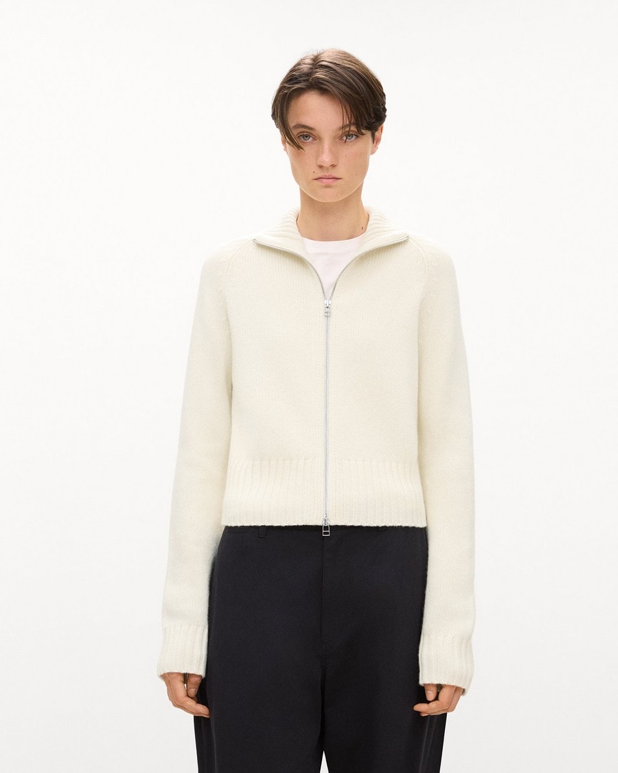 Raglan Zip Cardigan in Felted Wool-Cashmere