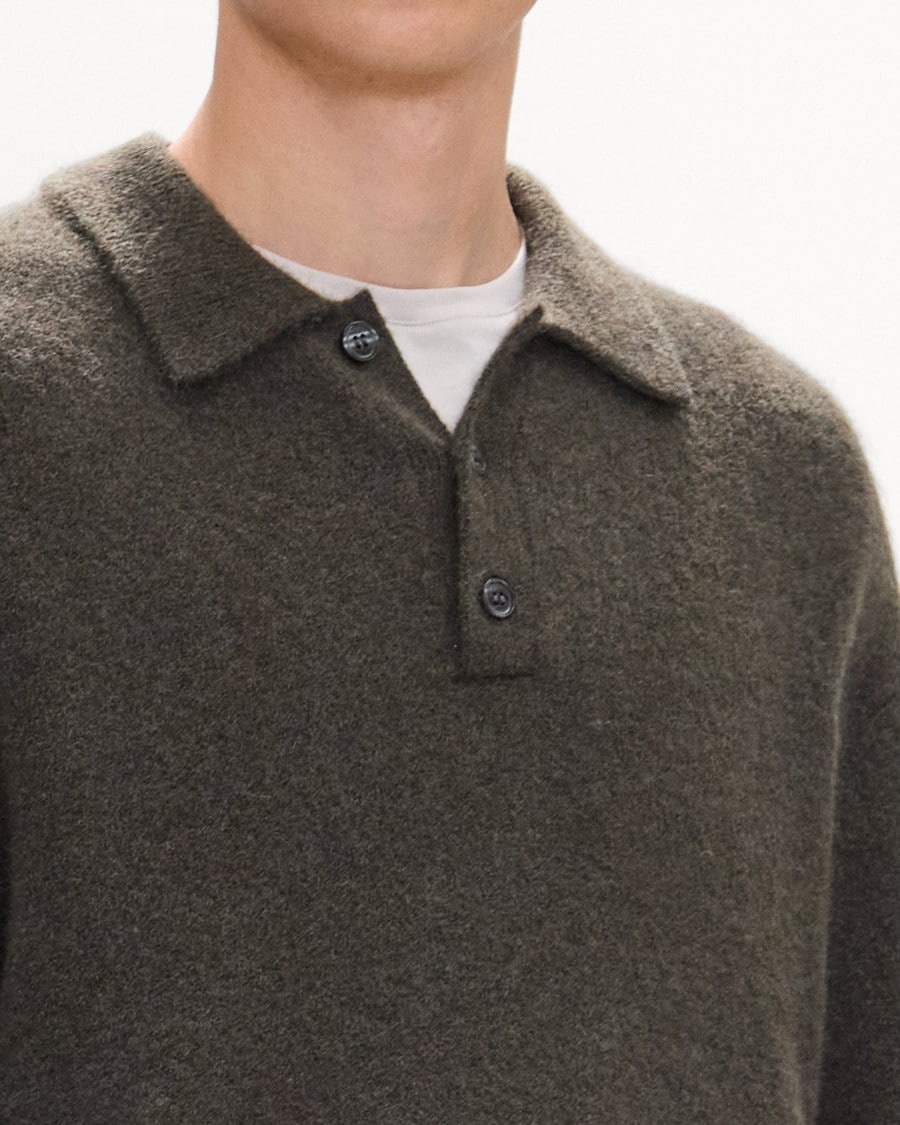 Relaxed Polo Sweater in Brushed Wool-Yak