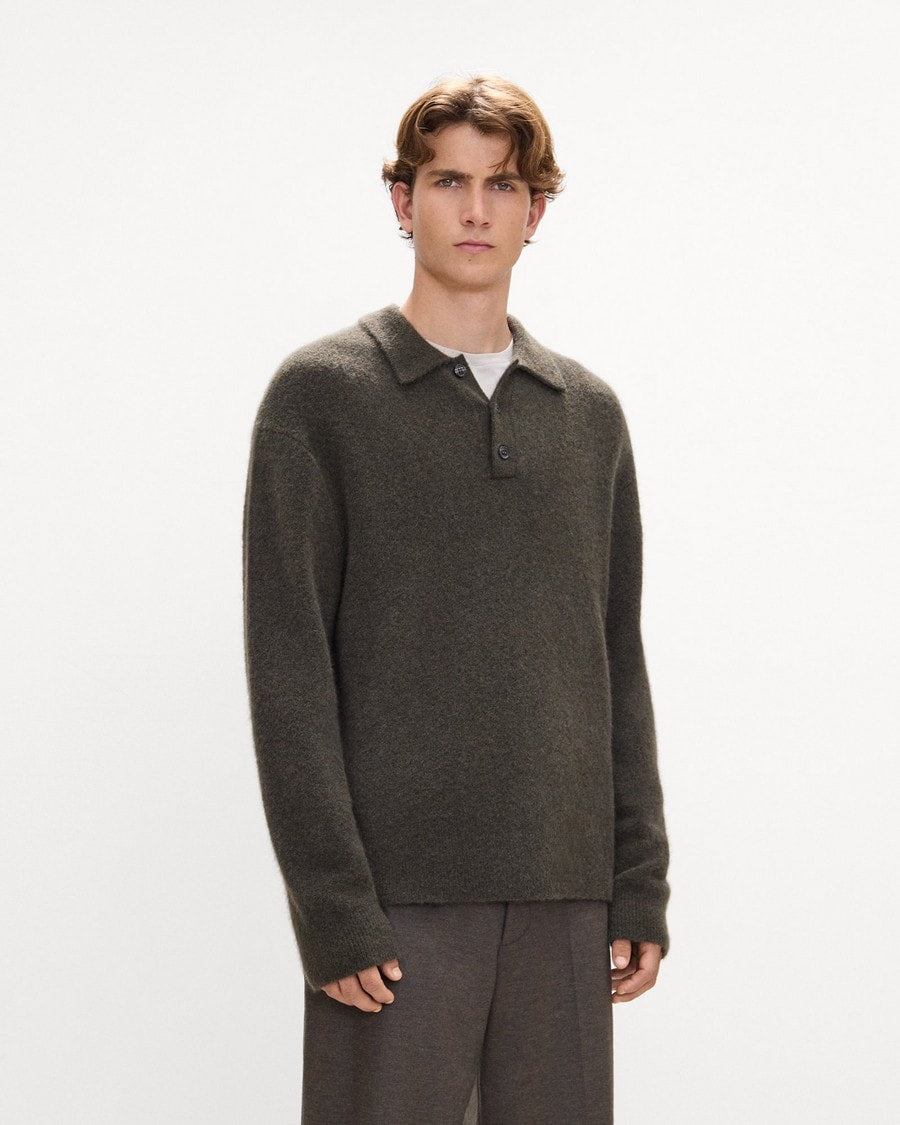Relaxed Polo Sweater in Brushed Wool-Yak