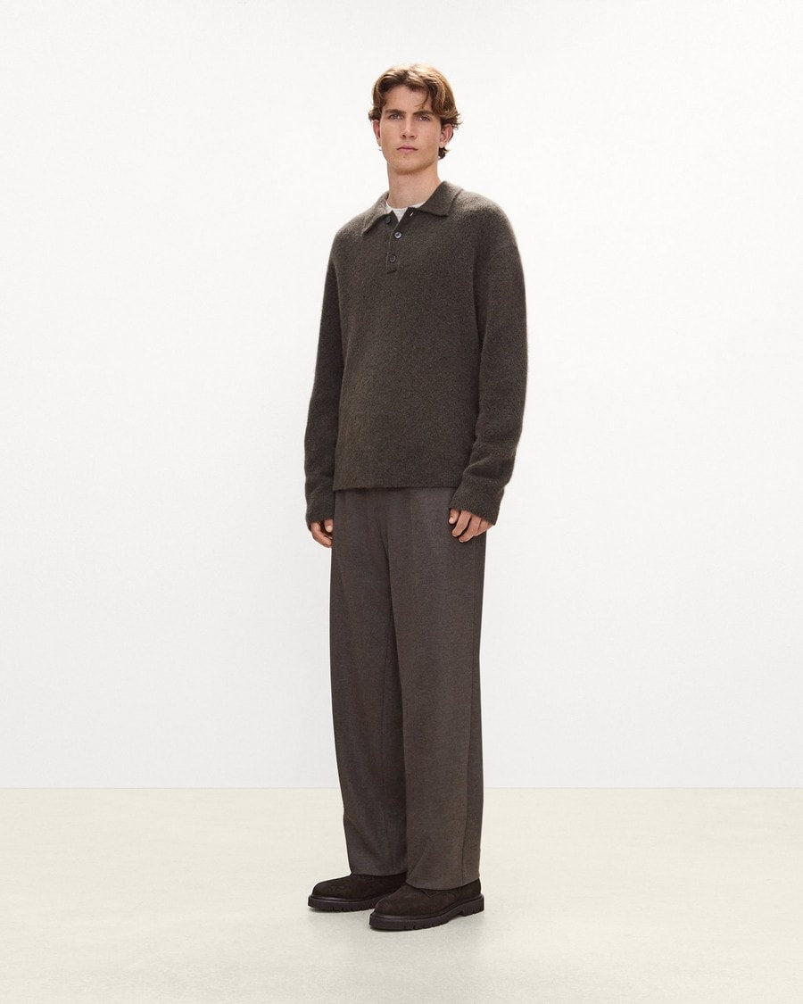Relaxed Polo Sweater in Brushed Wool-Yak