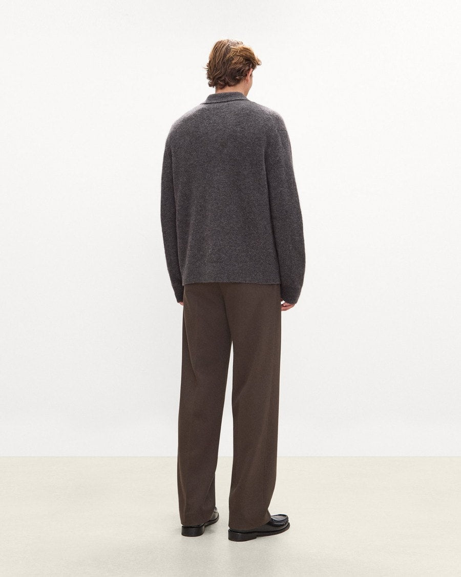 Relaxed Polo Sweater in Brushed Wool-Yak