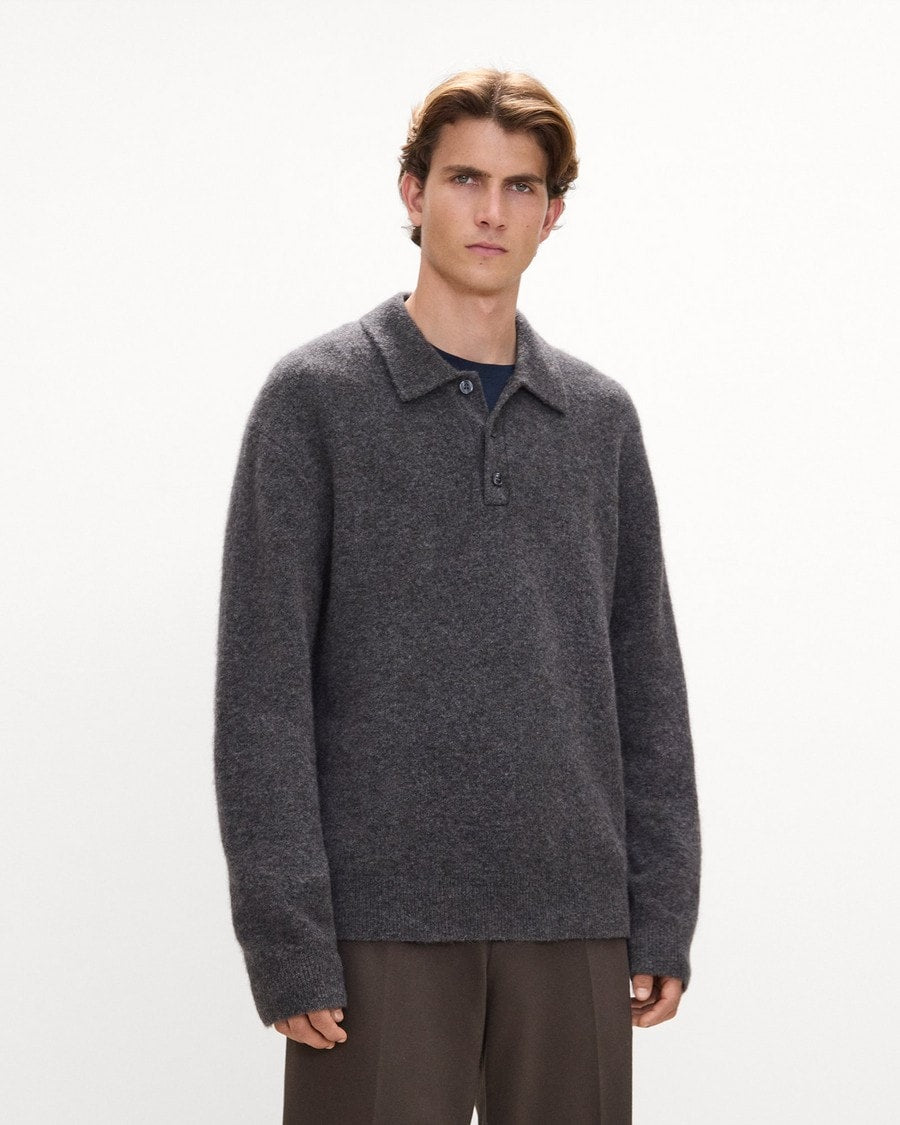 Relaxed Polo Sweater in Brushed Wool-Yak