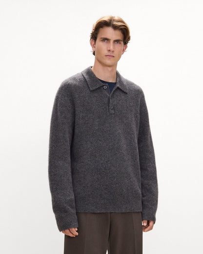 Relaxed Polo Sweater in Brushed Wool-Yak