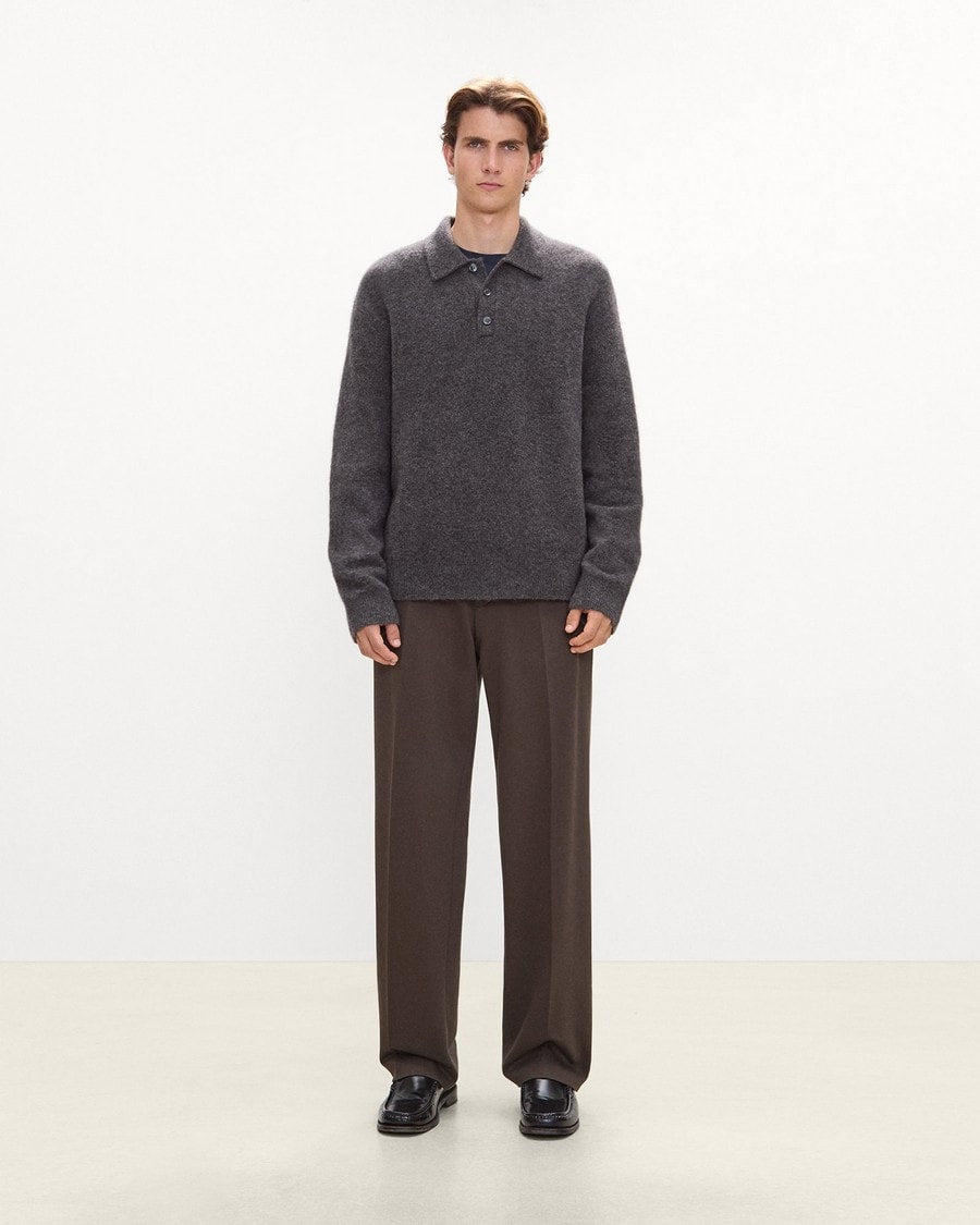 Relaxed Polo Sweater in Brushed Wool-Yak