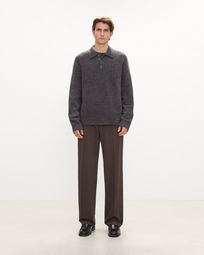 Relaxed Polo Sweater in Brushed Wool-Yak