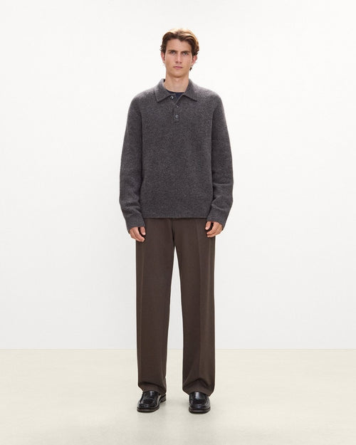 Relaxed Polo Sweater in Brushed Wool-Yak
