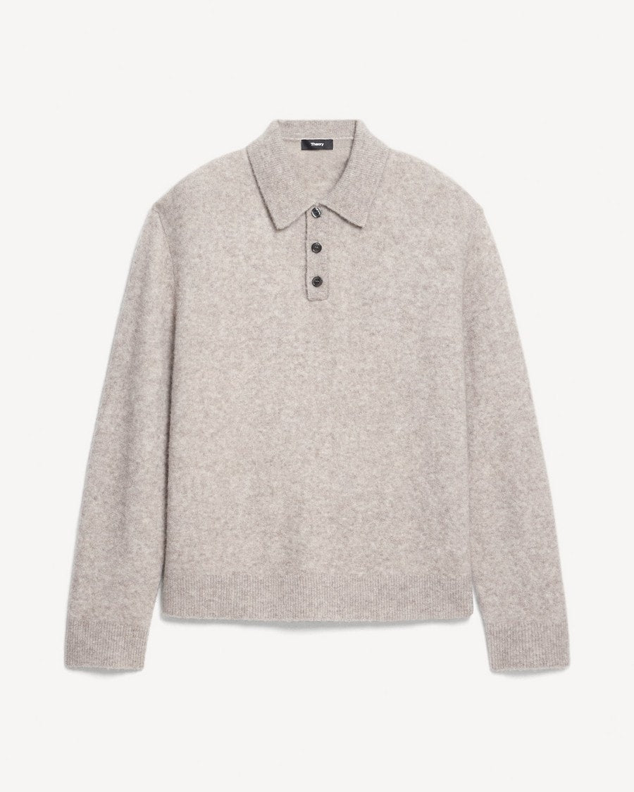 Relaxed Polo Sweater in Brushed Wool-Yak