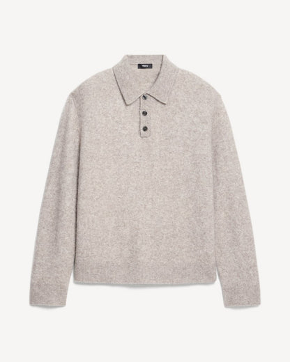 Relaxed Polo Sweater in Brushed Wool-Yak