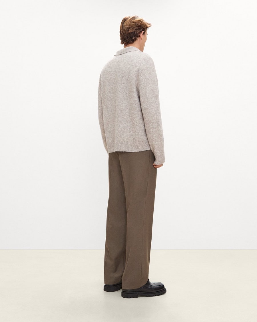 Relaxed Polo Sweater in Brushed Wool-Yak