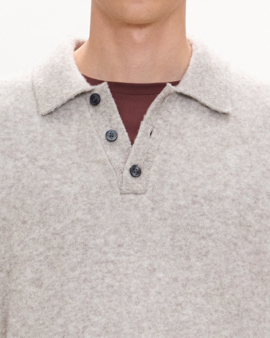 Relaxed Polo Sweater in Brushed Wool-Yak
