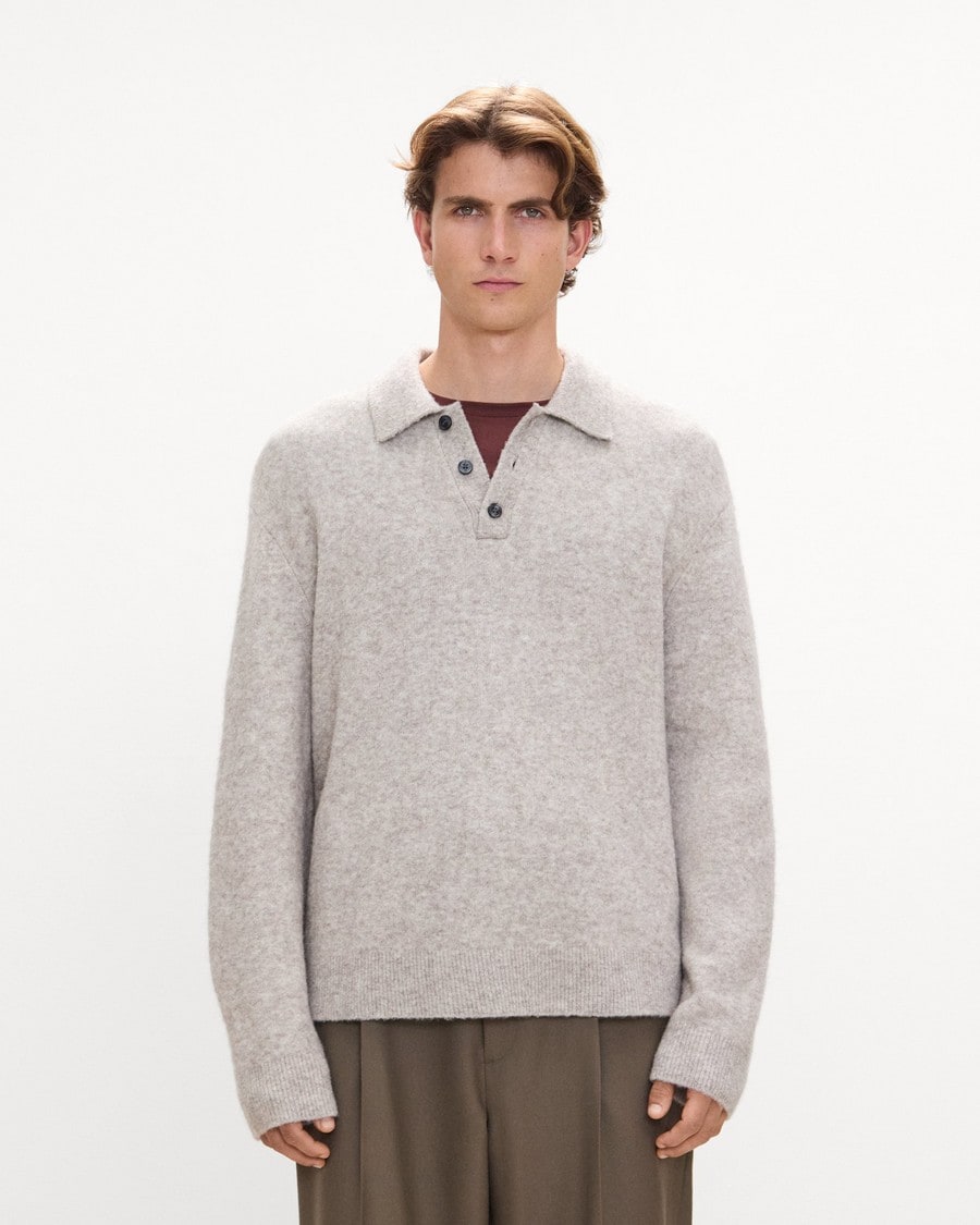 Relaxed Polo Sweater in Brushed Wool-Yak