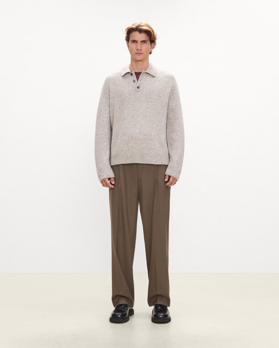 Relaxed Polo Sweater in Brushed Wool-Yak