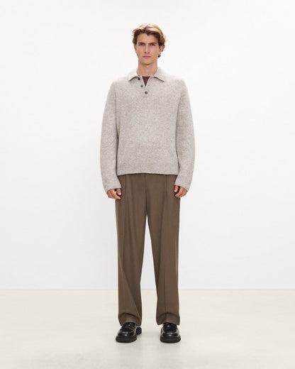 Relaxed Polo Sweater in Brushed Wool-Yak