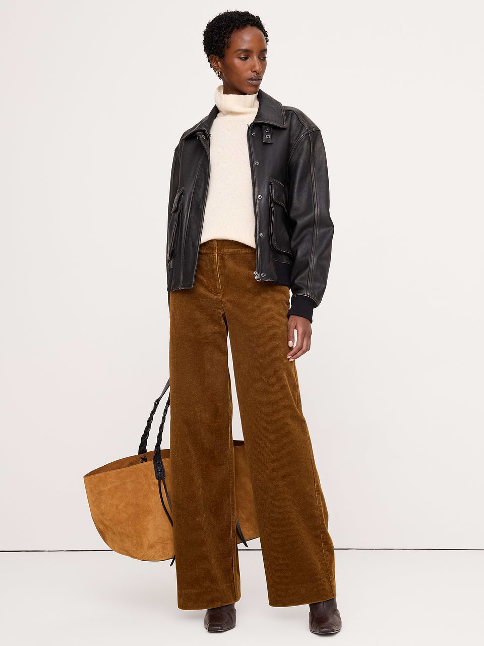 The Everyday Wide-Leg Pant in Corduroy - Camel Brown