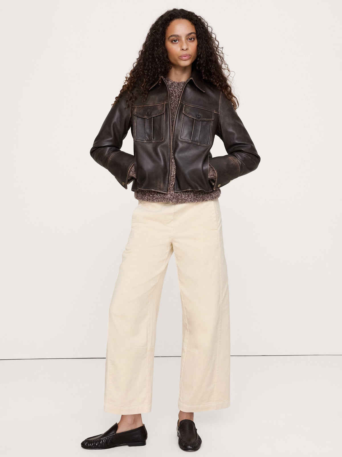 Mid-Rise Relaxed Corduroy Painter Pull-On Pant - Alabaster Off-White