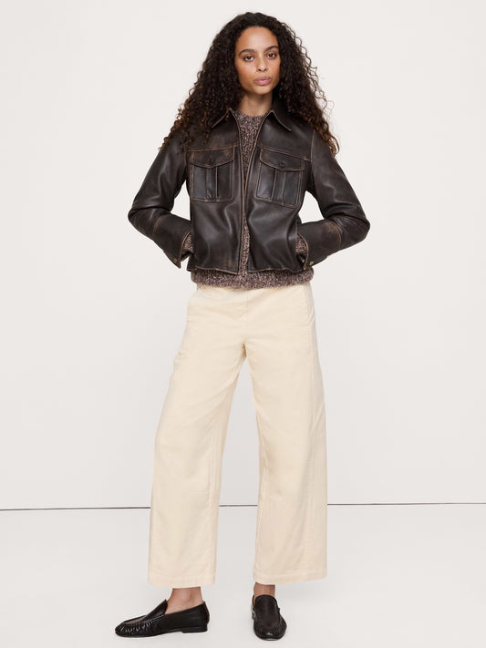 Mid-Rise Relaxed Corduroy Painter Pull-On Pant - Alabaster Off-White