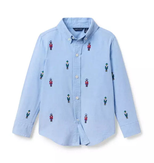 Embroidered Nutcracker Oxford Shirt - Ocean Air Heather